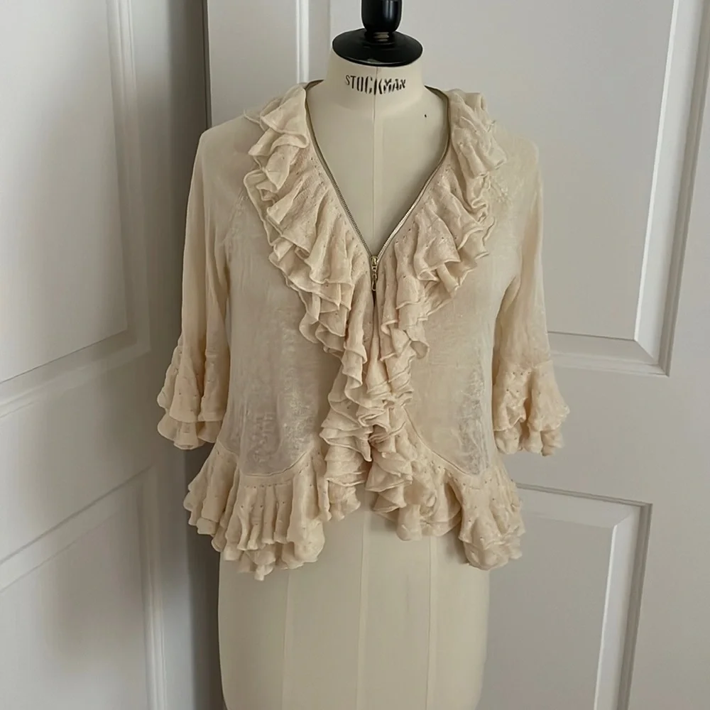 Vivienne Tam 3/4 sleeve ruffle cover up top size L - Picture 1 of 5